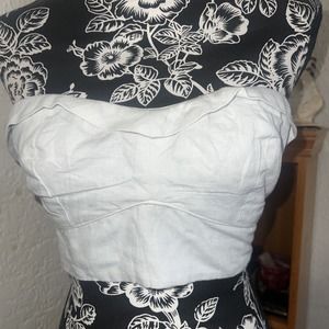 $85 ANTHROPOLOGIE Linens Blend Smocked Back TUBE TOP Small Festival Summer